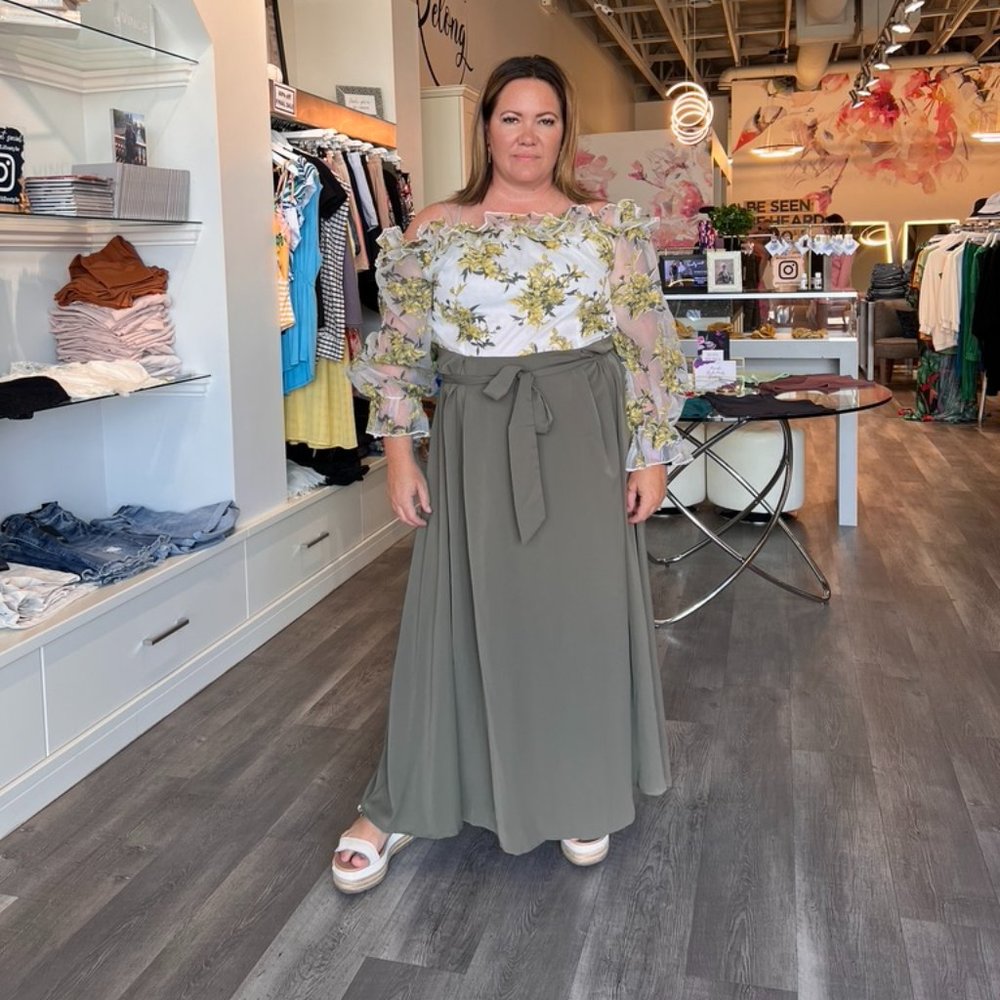 Green Floral off the Shoulder Dress